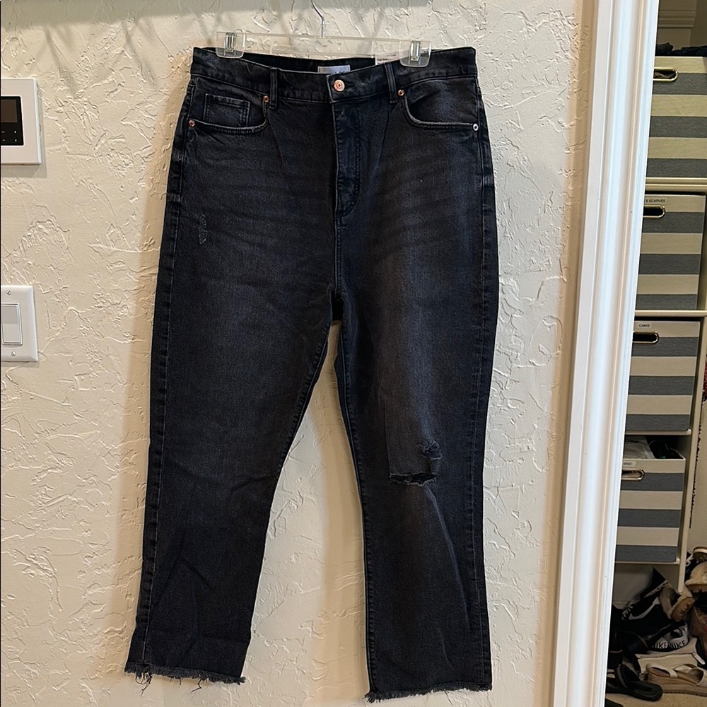LOFT Black Ankle Cropped Jeans with Frayed Hem